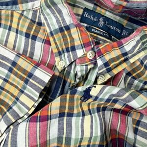 Ralph Lauren Shirt Mens Large Classic Fit Plaid Button Down Short Sleeve Preppy
